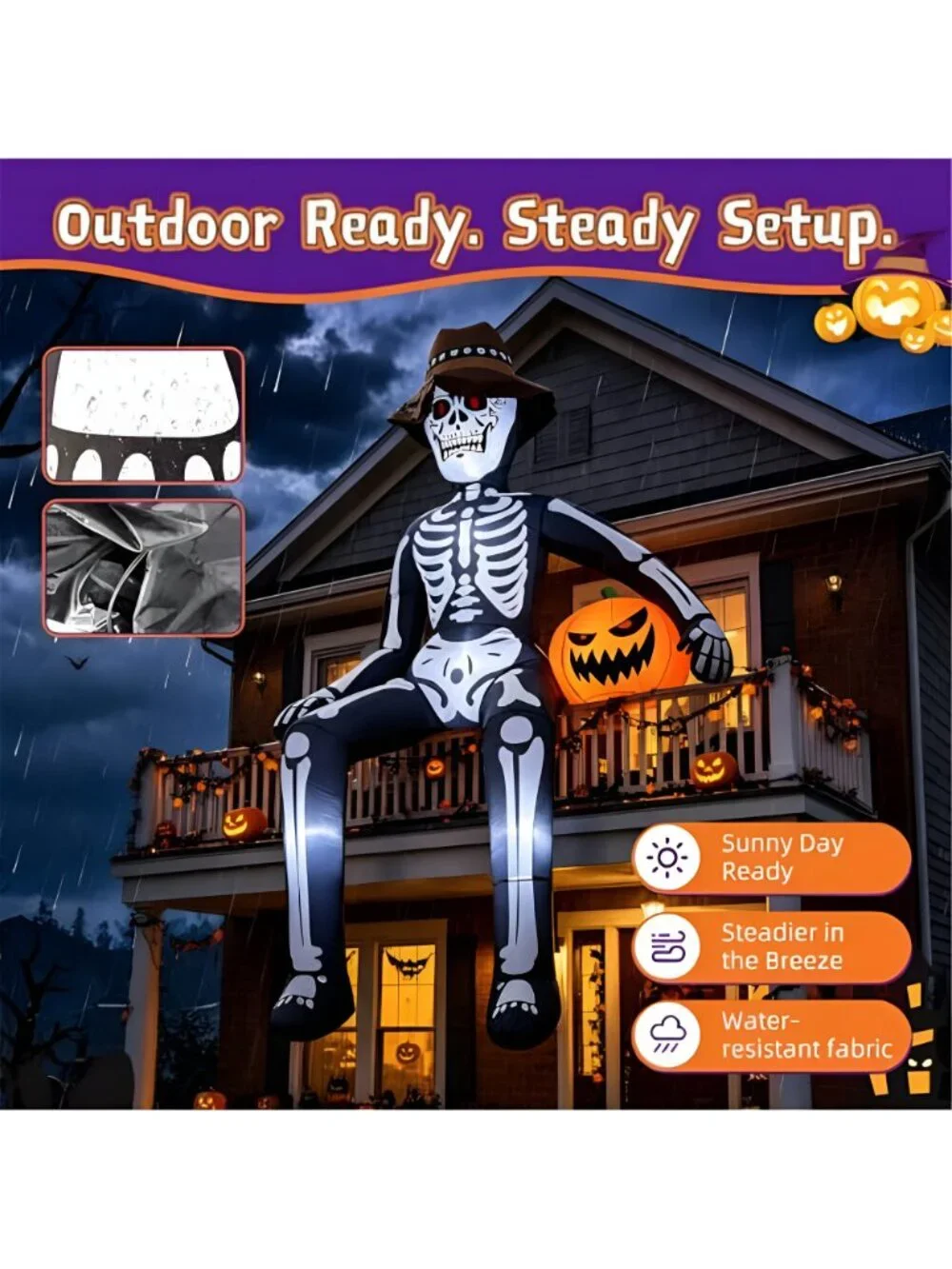 10FT Scary Giant Sitting Skeleton Halloween Inflatables Outdoor Decorations